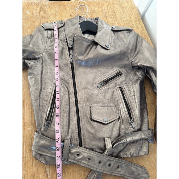 Zara Metallic Silver Leather Women's Biker Jacket-SzM - Picture 10 of 10